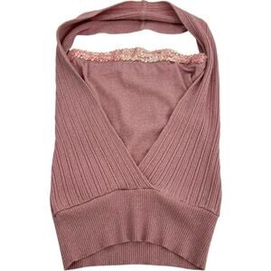Vintage 90s y2k womens baby pink sequin sparkly Vanity knit halter tube tank top